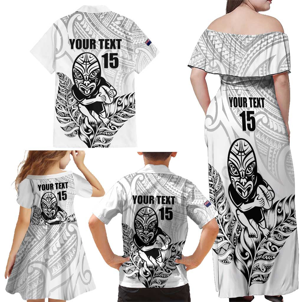 New Zealand Silver Fern Rugby Custom Family Matching Off Shoulder Maxi Dress and Hawaiian Shirt Maori Tiki White Version