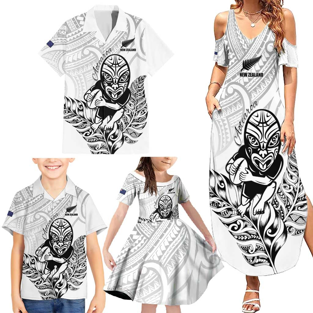 New Zealand Silver Fern Rugby Custom Family Matching Summer Maxi Dress and Hawaiian Shirt Maori Tiki White Version