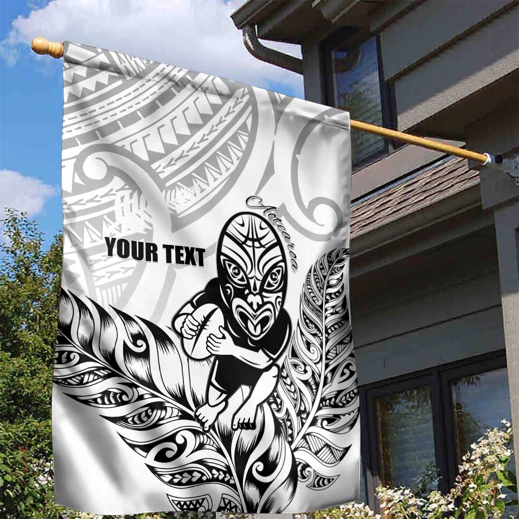 New Zealand Silver Fern Rugby Custom Garden Flag Maori Tiki White Version