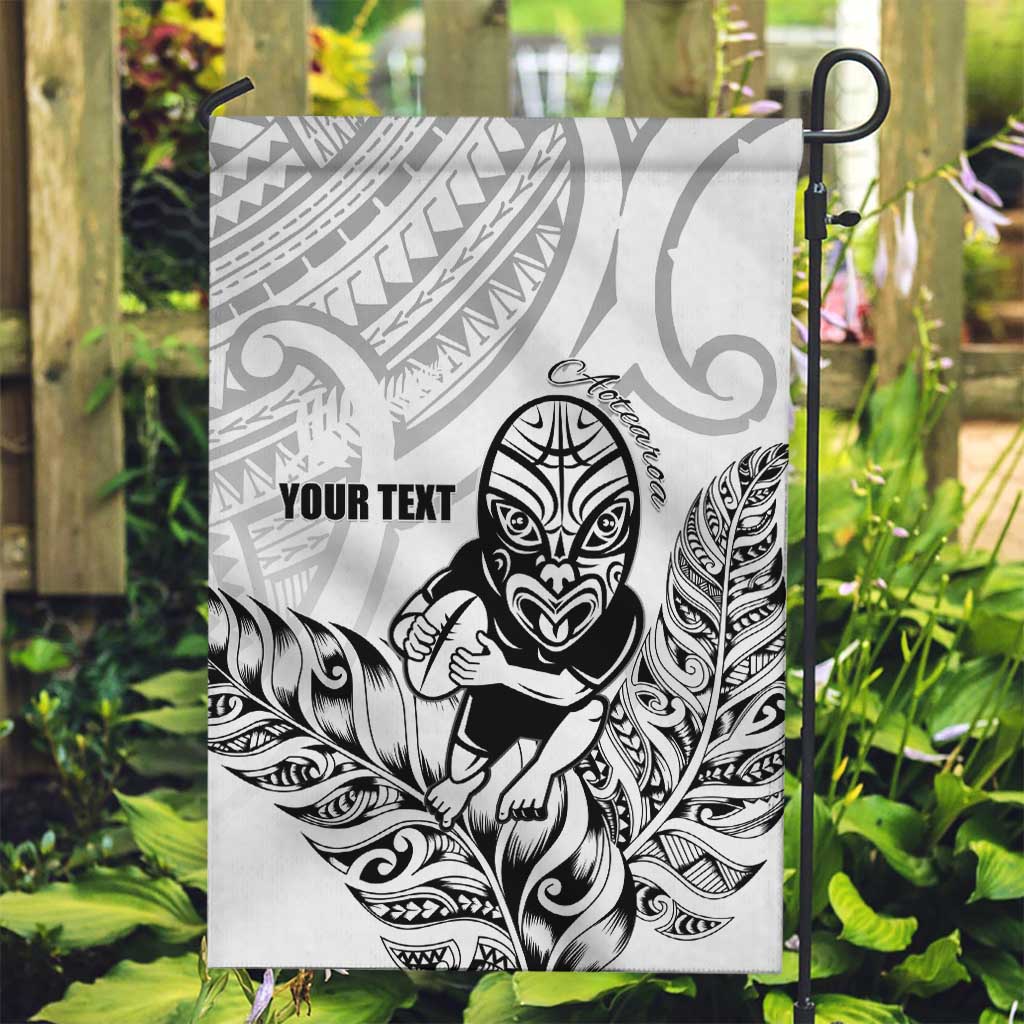 New Zealand Silver Fern Rugby Custom Garden Flag Maori Tiki White Version