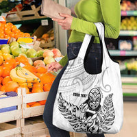 New Zealand Silver Fern Rugby Custom Grocery Bag Maori Tiki White Version