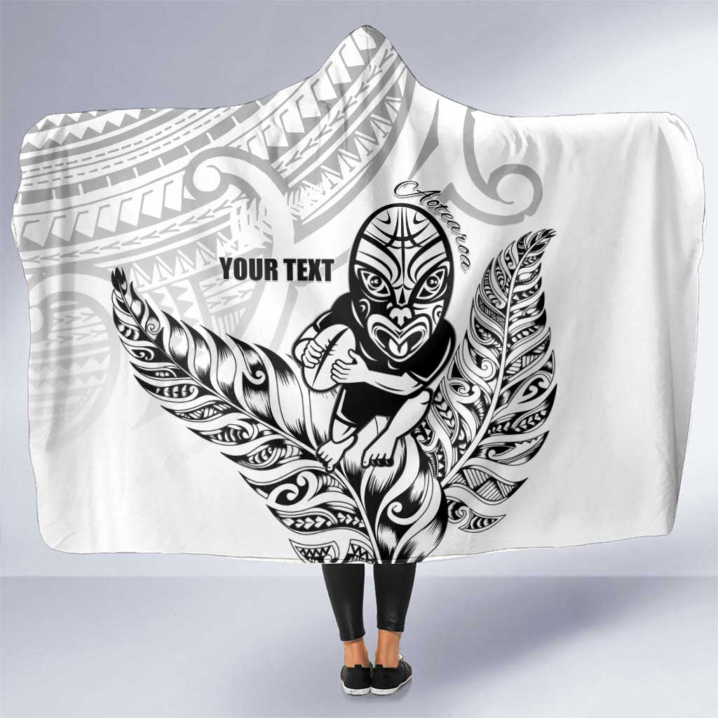 New Zealand Silver Fern Rugby Custom Hooded Blanket Maori Tiki White Version