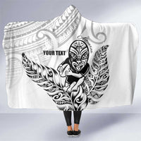 New Zealand Silver Fern Rugby Custom Hooded Blanket Maori Tiki White Version