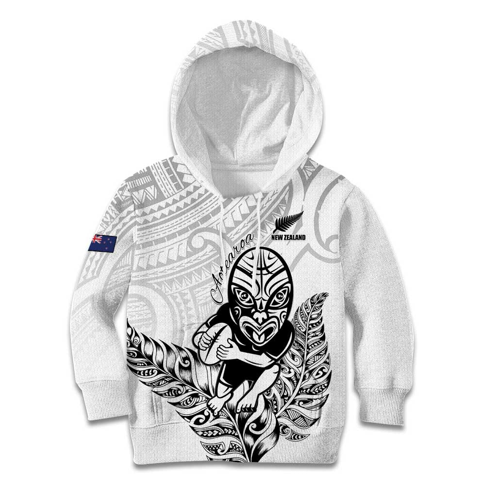 New Zealand Silver Fern Rugby Custom Kid Hoodie Maori Tiki White Version