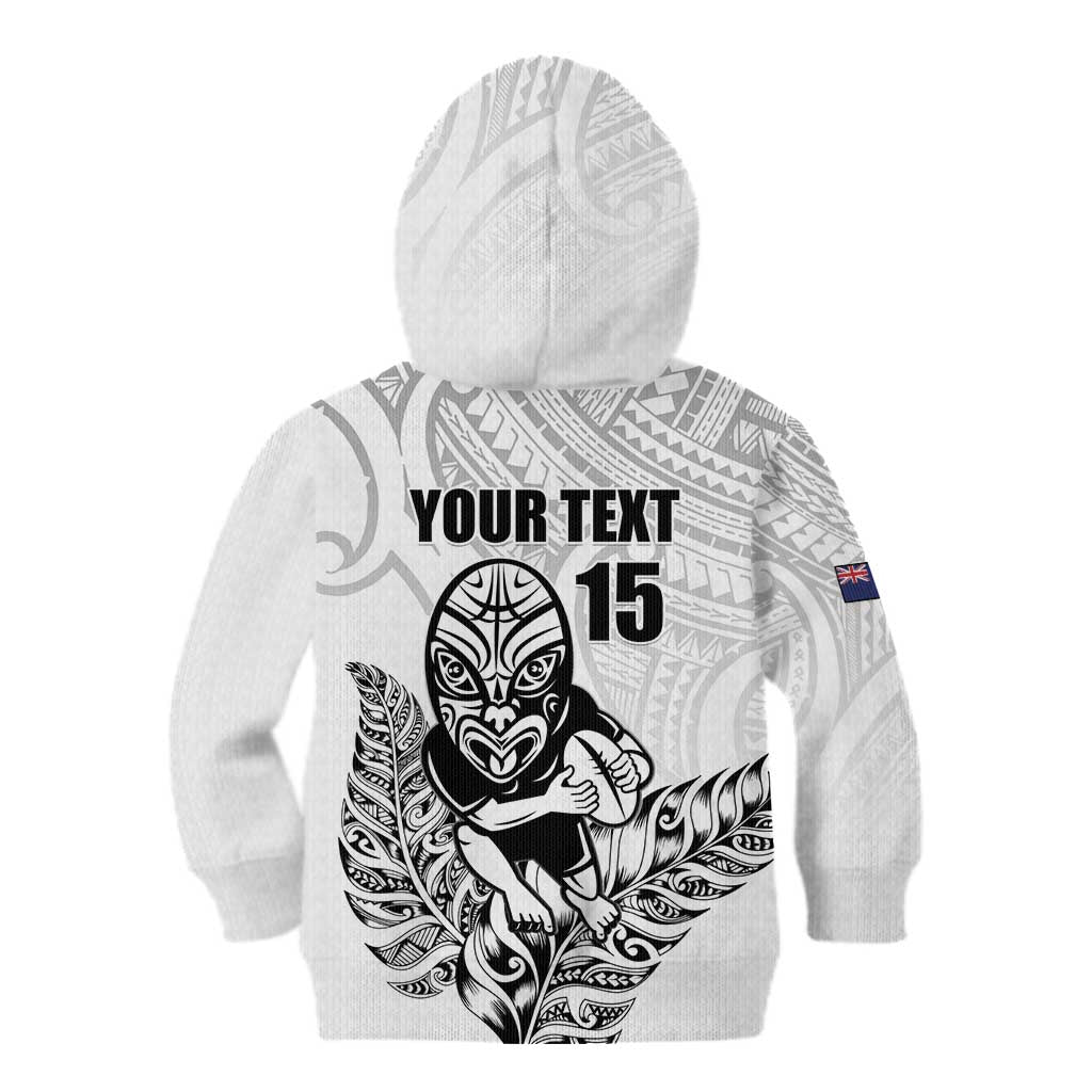 New Zealand Silver Fern Rugby Custom Kid Hoodie Maori Tiki White Version