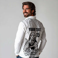 New Zealand Silver Fern Rugby Custom Long Sleeve Polo Shirt Maori Tiki White Version