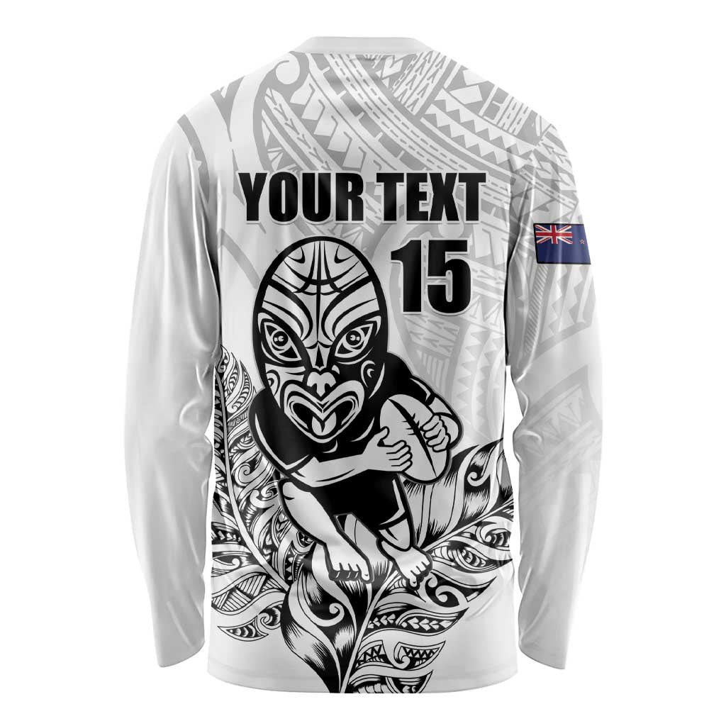 New Zealand Silver Fern Rugby Custom Long Sleeve Shirt Maori Tiki White Version
