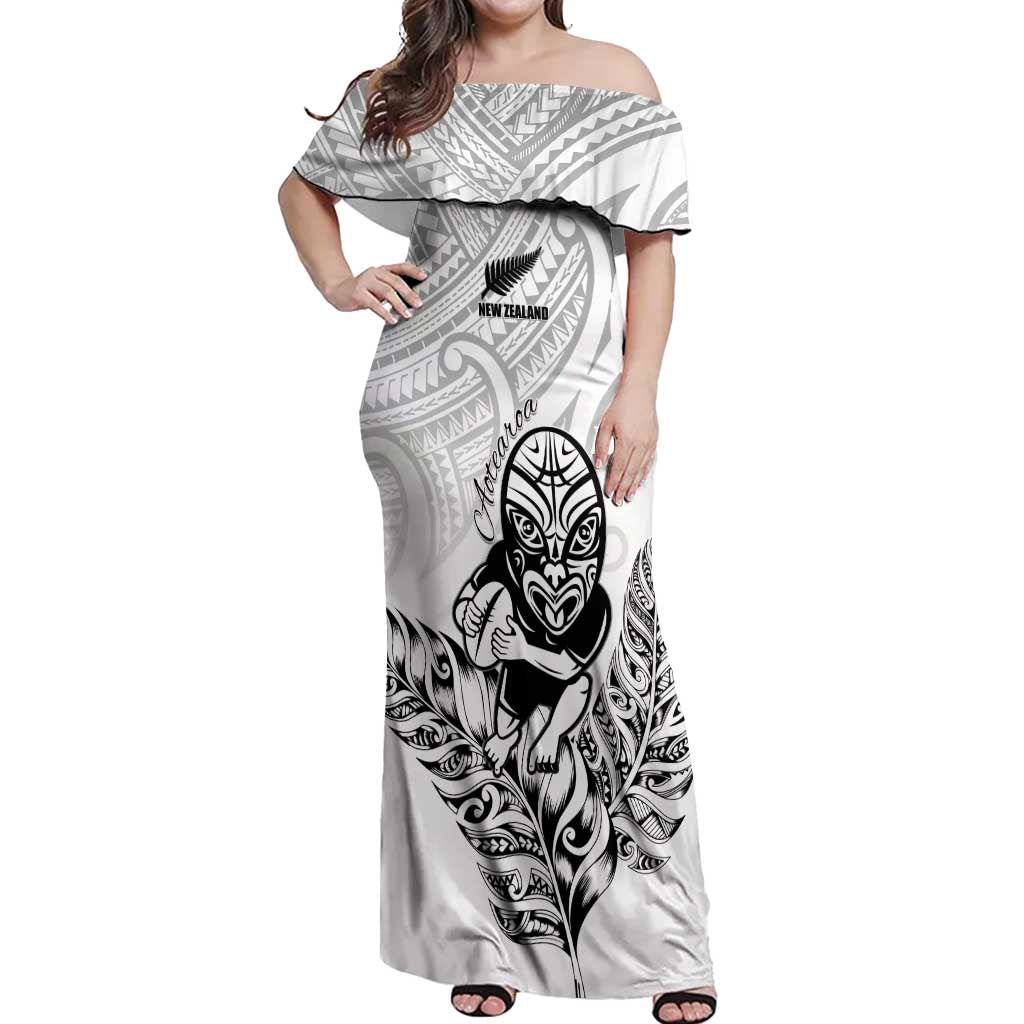 New Zealand Silver Fern Rugby Custom Off Shoulder Maxi Dress Maori Tiki White Version