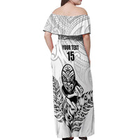 New Zealand Silver Fern Rugby Custom Off Shoulder Maxi Dress Maori Tiki White Version