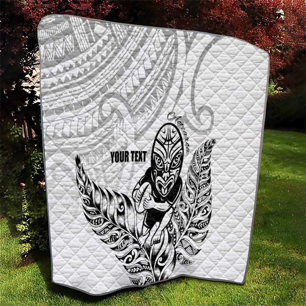 New Zealand Silver Fern Rugby Custom Quilt Maori Tiki White Version