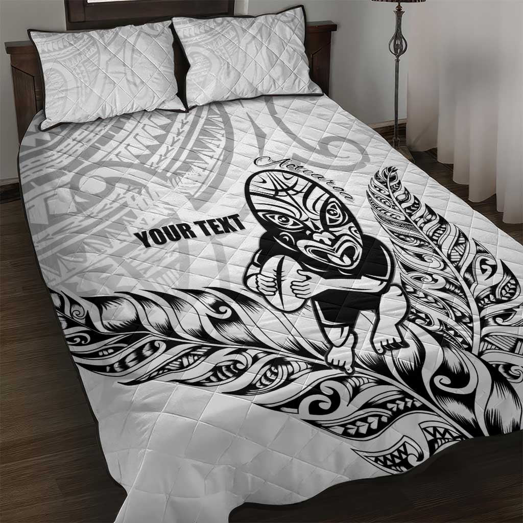 New Zealand Silver Fern Rugby Custom Quilt Bed Set Maori Tiki White Version