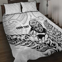 New Zealand Silver Fern Rugby Custom Quilt Bed Set Maori Tiki White Version