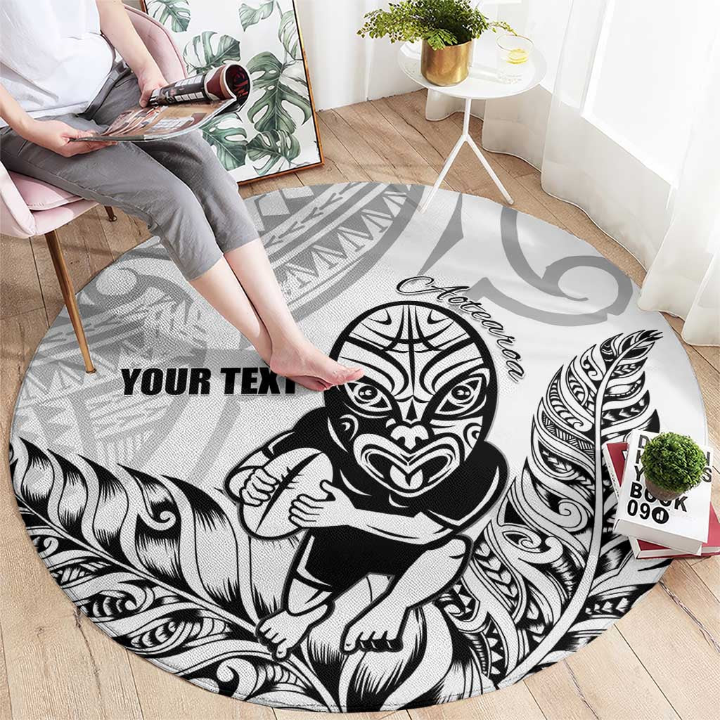 New Zealand Silver Fern Rugby Custom Round Carpet Maori Tiki White Version