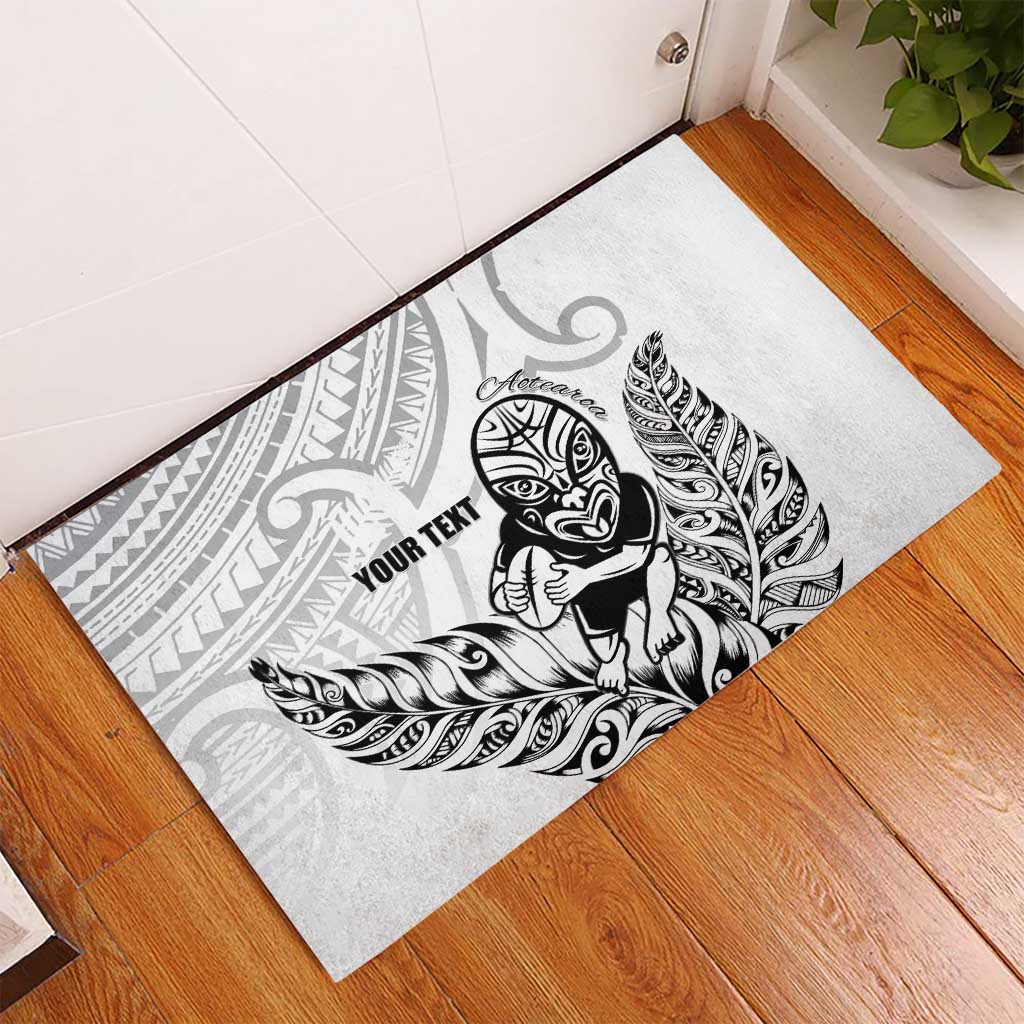 New Zealand Silver Fern Rugby Custom Rubber Doormat Maori Tiki White Version