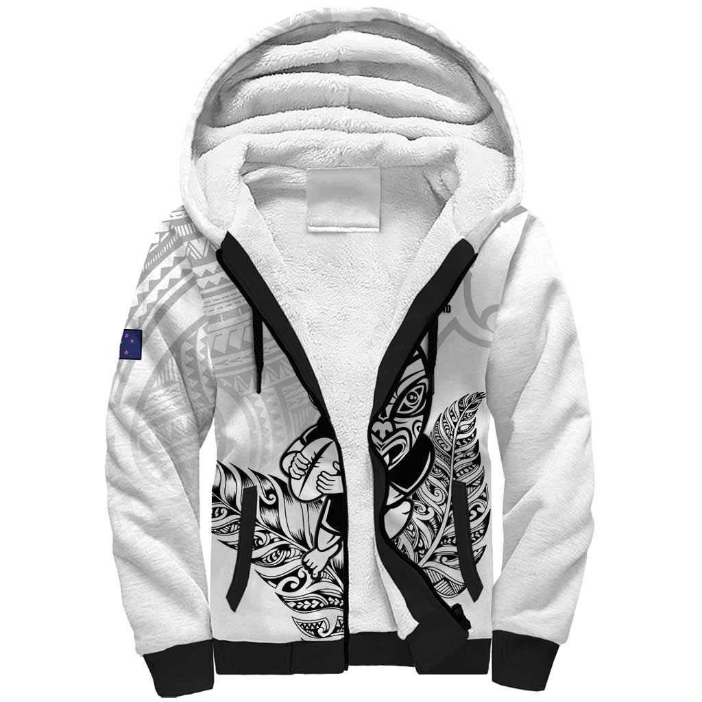 New Zealand Silver Fern Rugby Custom Sherpa Hoodie Maori Tiki White Version