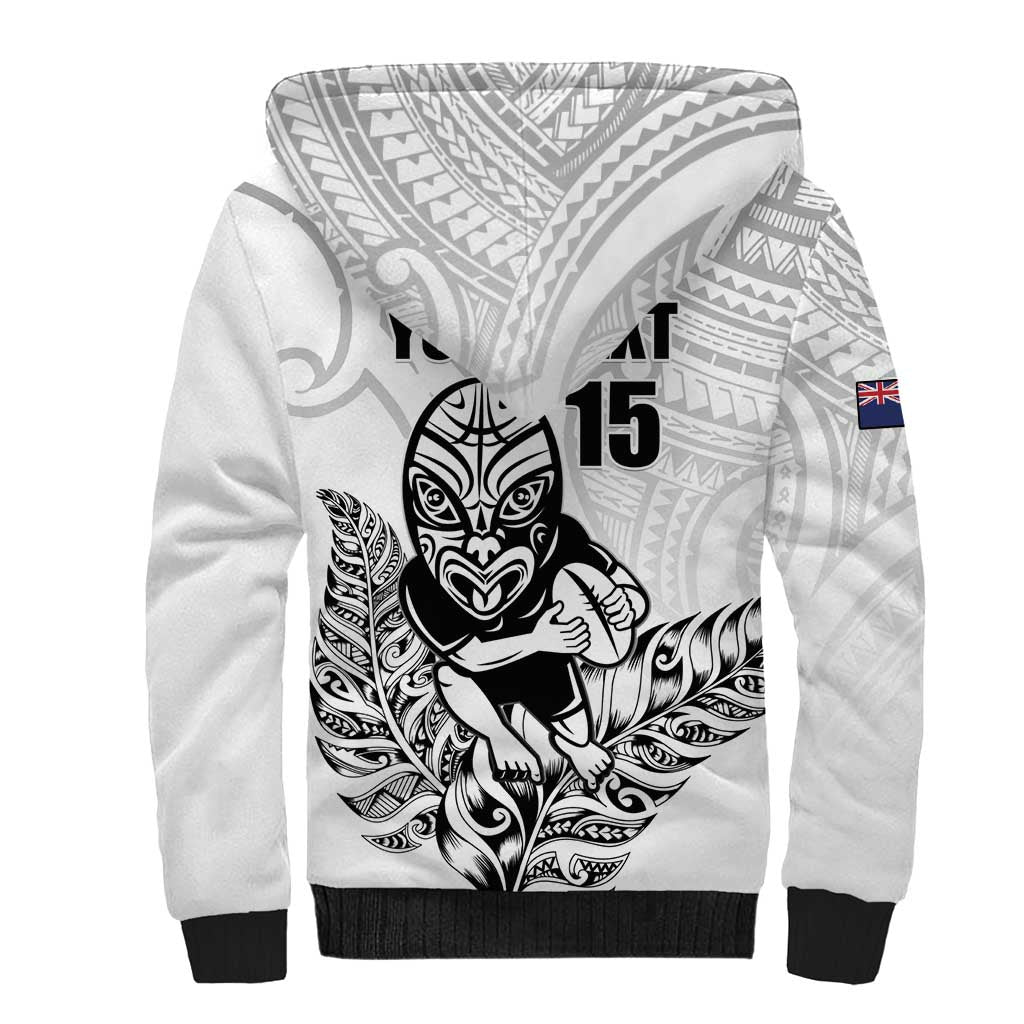New Zealand Silver Fern Rugby Custom Sherpa Hoodie Maori Tiki White Version