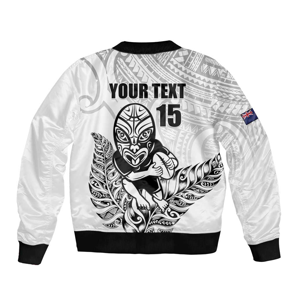 New Zealand Silver Fern Rugby Custom Sleeve Zip Bomber Jacket Maori Tiki White Version