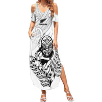 New Zealand Silver Fern Rugby Custom Summer Maxi Dress Maori Tiki White Version