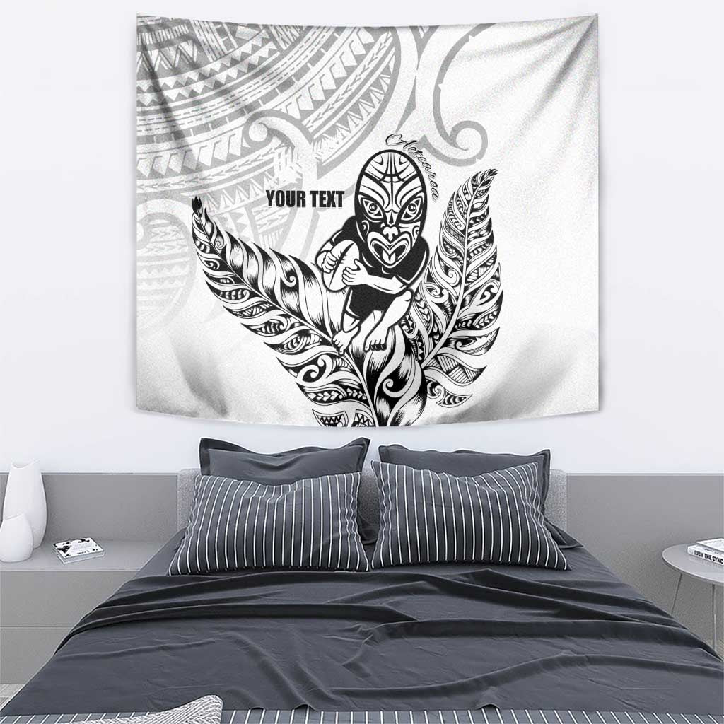 New Zealand Silver Fern Rugby Custom Tapestry Maori Tiki White Version