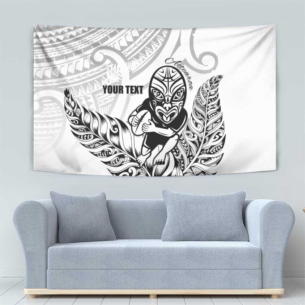 New Zealand Silver Fern Rugby Custom Tapestry Maori Tiki White Version