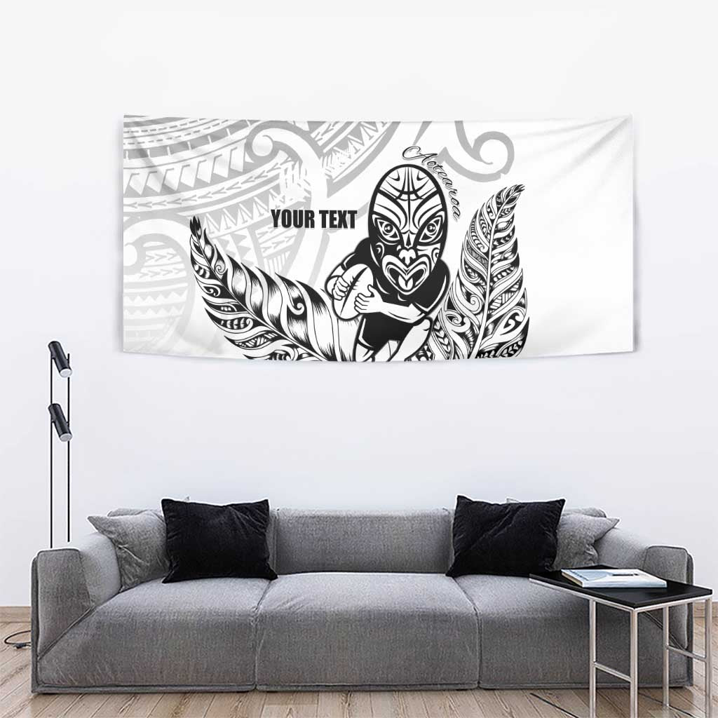New Zealand Silver Fern Rugby Custom Tapestry Maori Tiki White Version