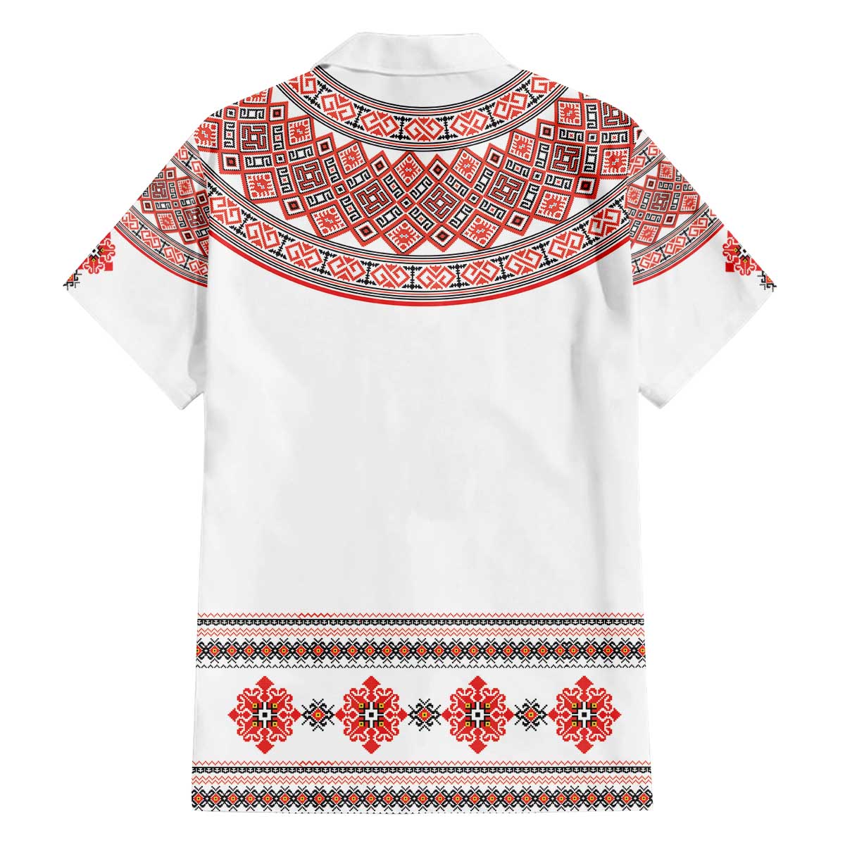 Bulgarian Embroidery Style Seamless Pattern Family Matching Off The Shoulder Long Sleeve Dress and Hawaiian Shirt