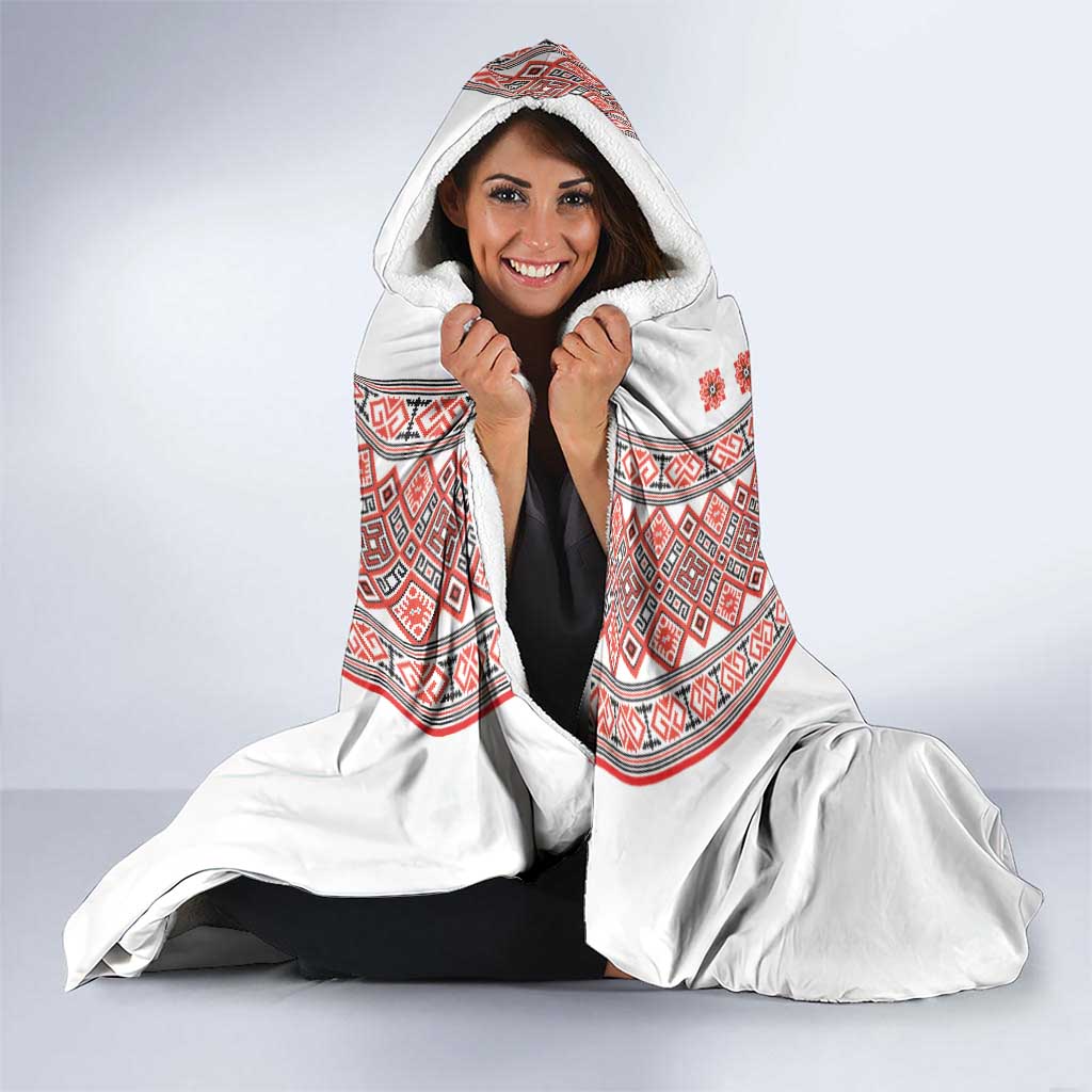 Bulgarian Embroidery Style Seamless Pattern Hooded Blanket