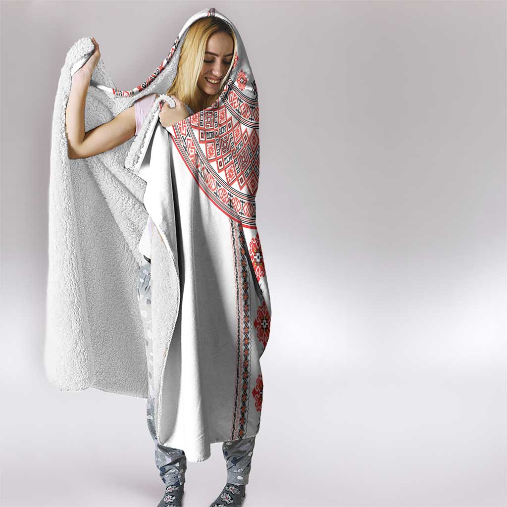 Bulgarian Embroidery Style Seamless Pattern Hooded Blanket