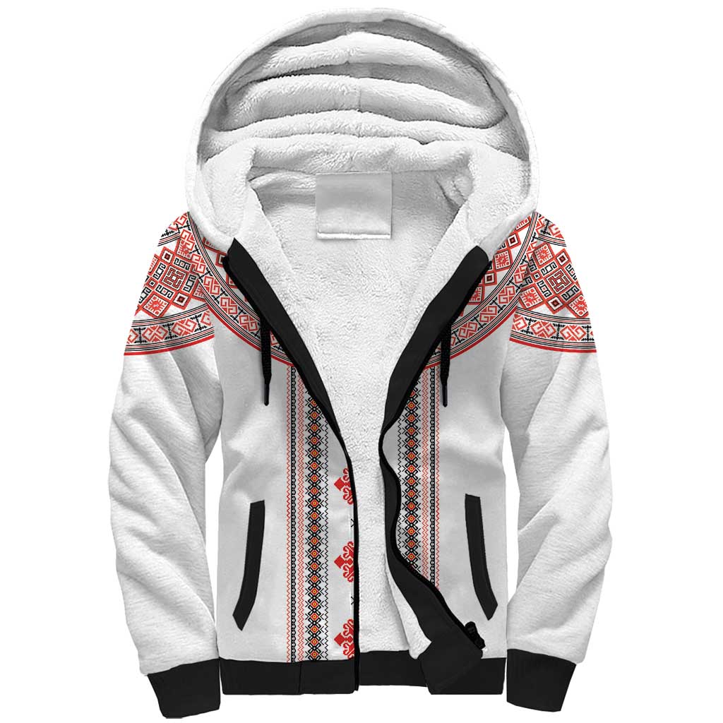 Bulgarian Embroidery Style Seamless Pattern Sherpa Hoodie