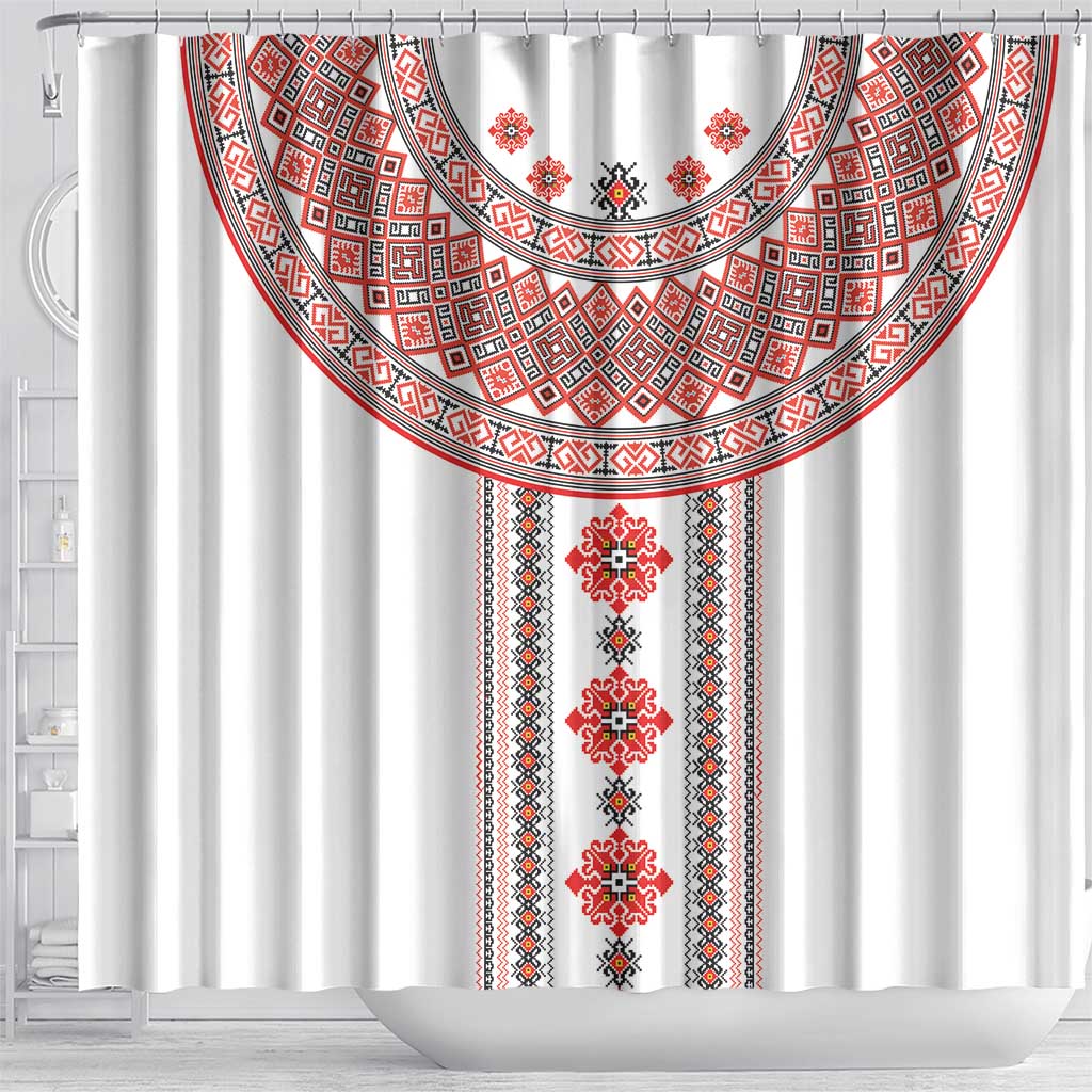 Bulgarian Embroidery Style Seamless Pattern Shower Curtain