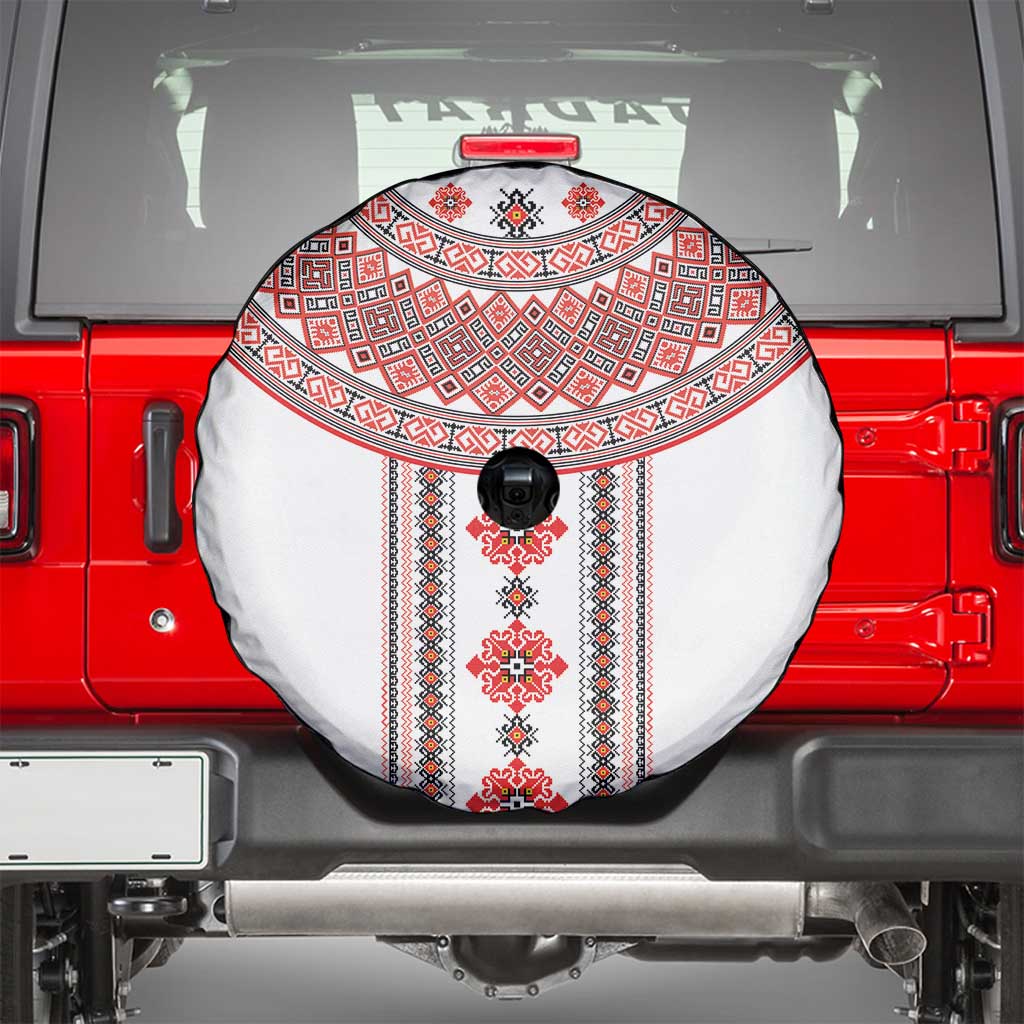 Bulgarian Embroidery Style Seamless Pattern Spare Tire Cover