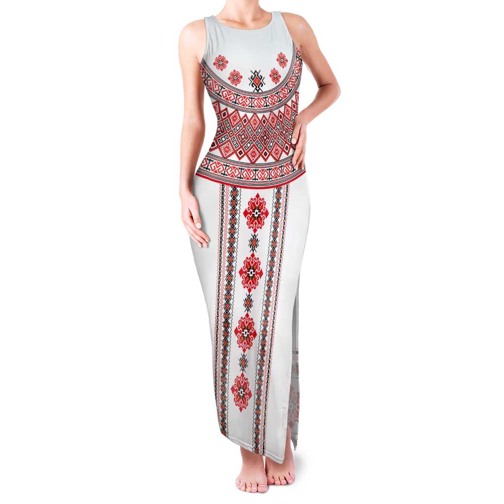 Bulgarian Embroidery Style Seamless Pattern Tank Maxi Dress