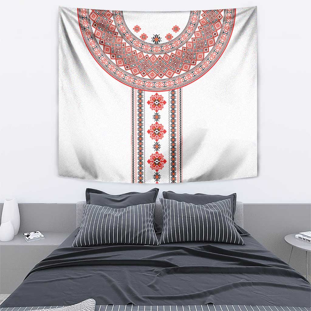 Bulgarian Embroidery Style Seamless Pattern Tapestry