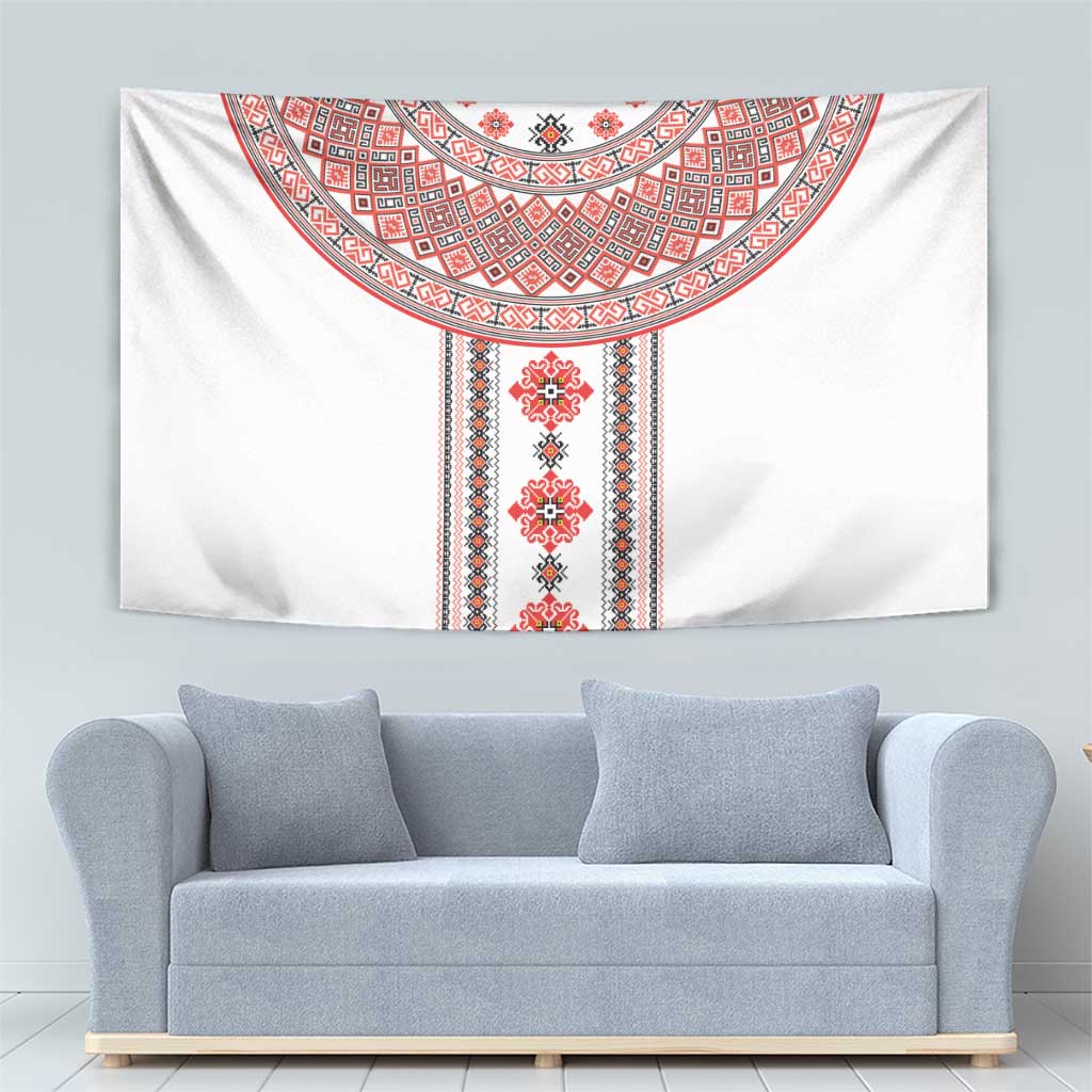 Bulgarian Embroidery Style Seamless Pattern Tapestry