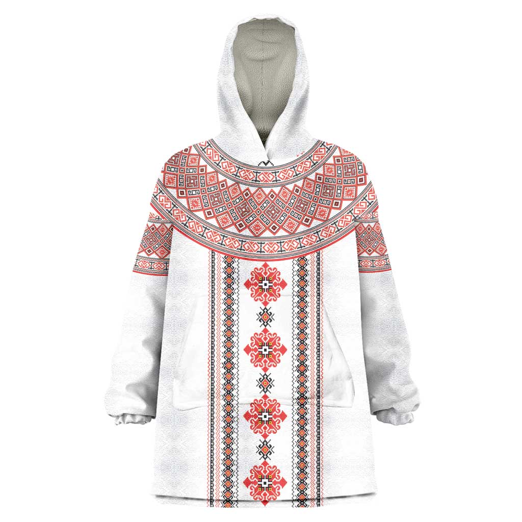 Bulgarian Embroidery Style Seamless Pattern Wearable Blanket Hoodie