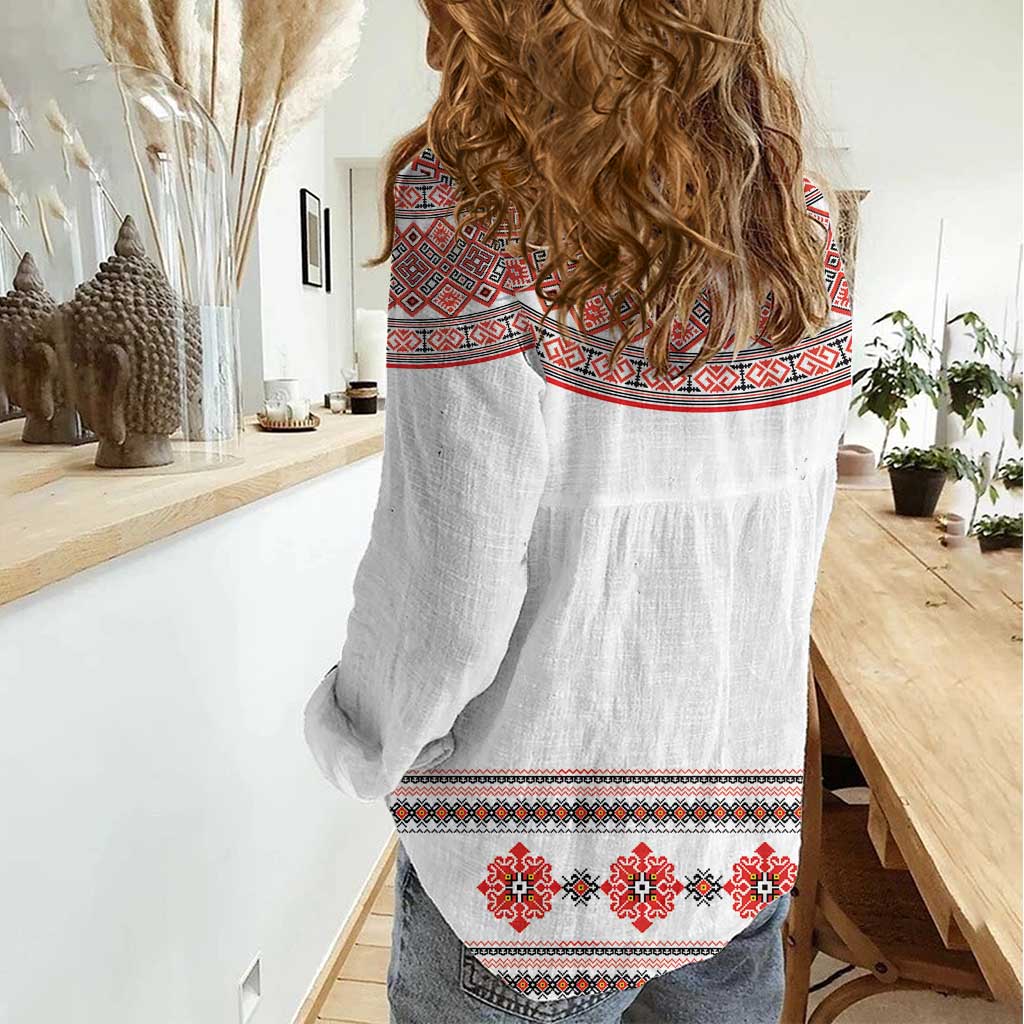 Bulgarian Embroidery Style Seamless Pattern Women Casual Shirt