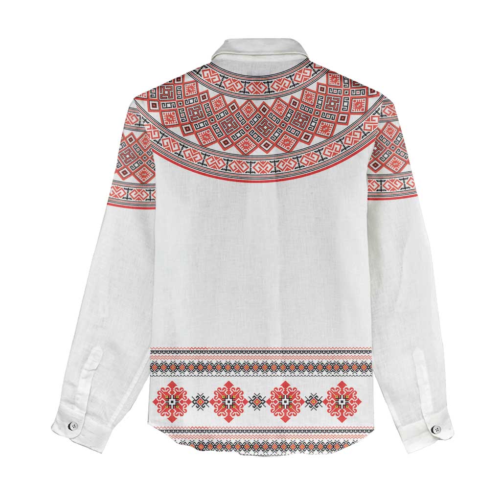 Bulgarian Embroidery Style Seamless Pattern Women Casual Shirt