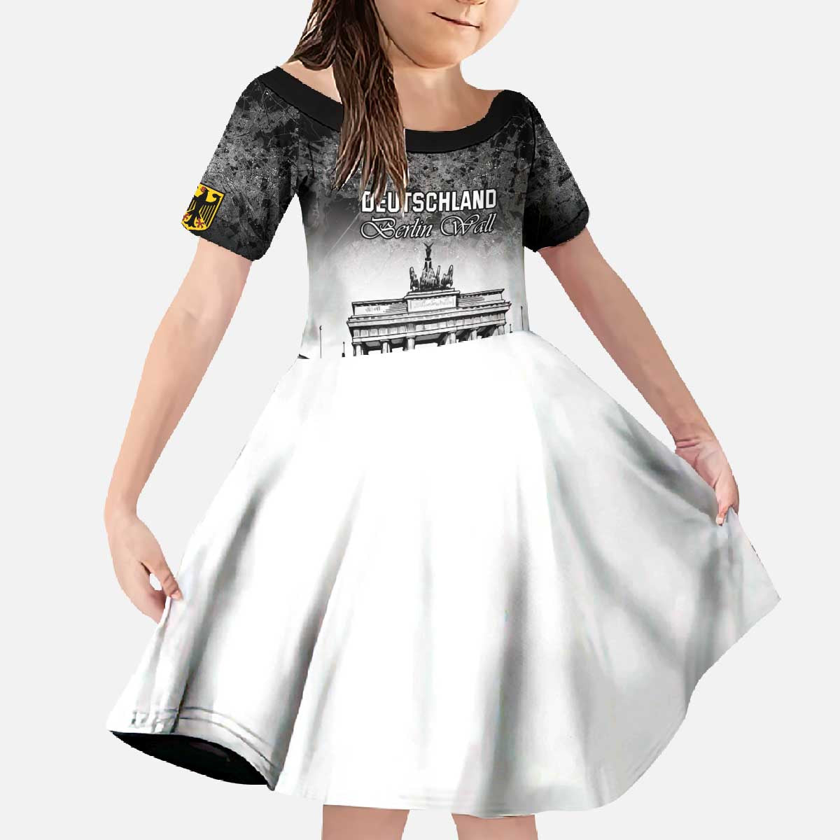 Personalized Germany Berlin Wall Family Matching Off The Shoulder Long Sleeve Dress and Hawaiian Shirt Tag der Deutschen Einheit
