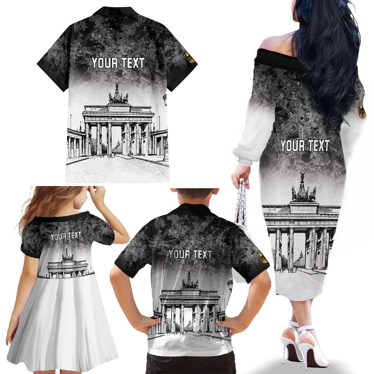 Personalized Germany Berlin Wall Family Matching Off The Shoulder Long Sleeve Dress and Hawaiian Shirt Tag der Deutschen Einheit