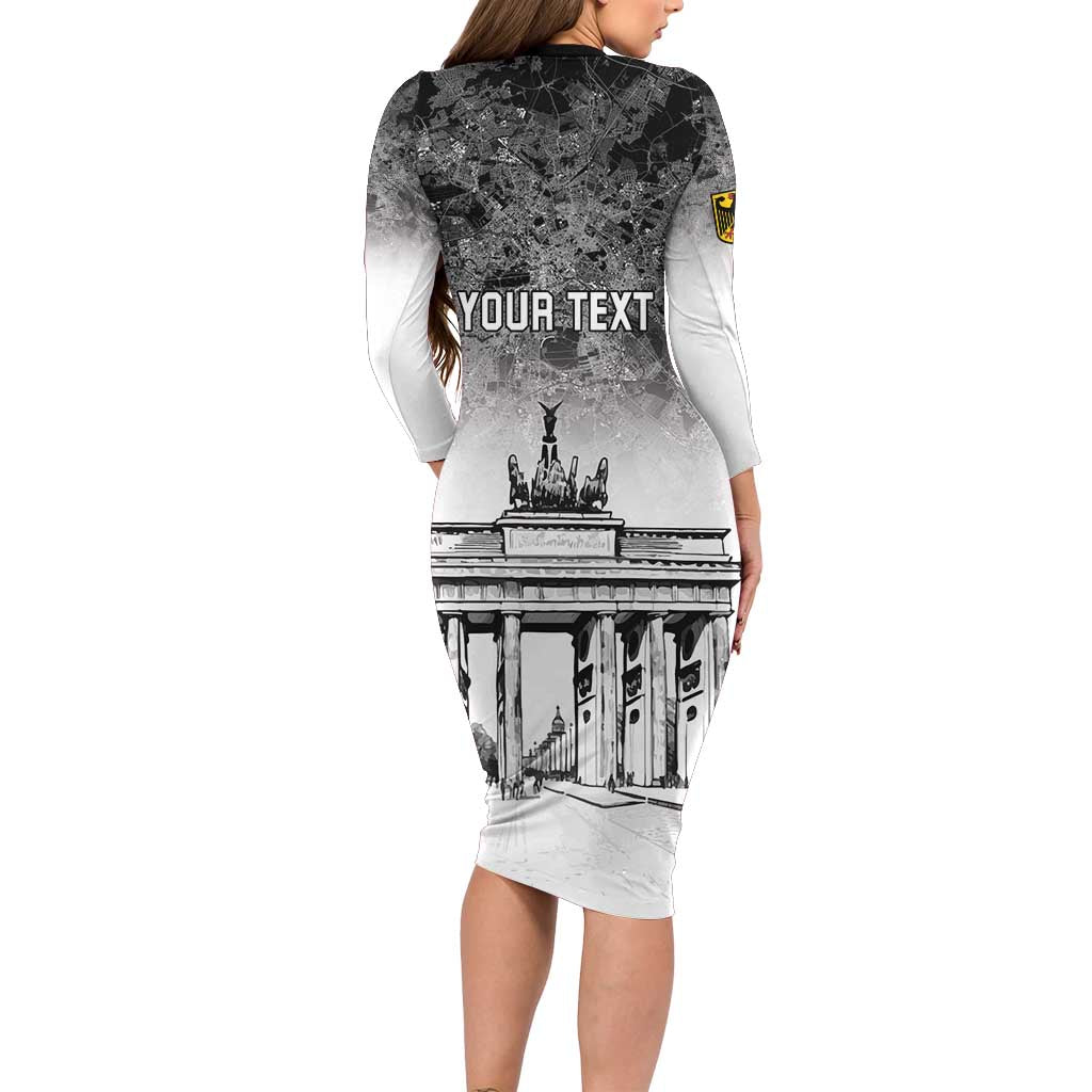 Personalized Germany Berlin Wall Long Sleeve Bodycon Dress Tag der Deutschen Einheit
