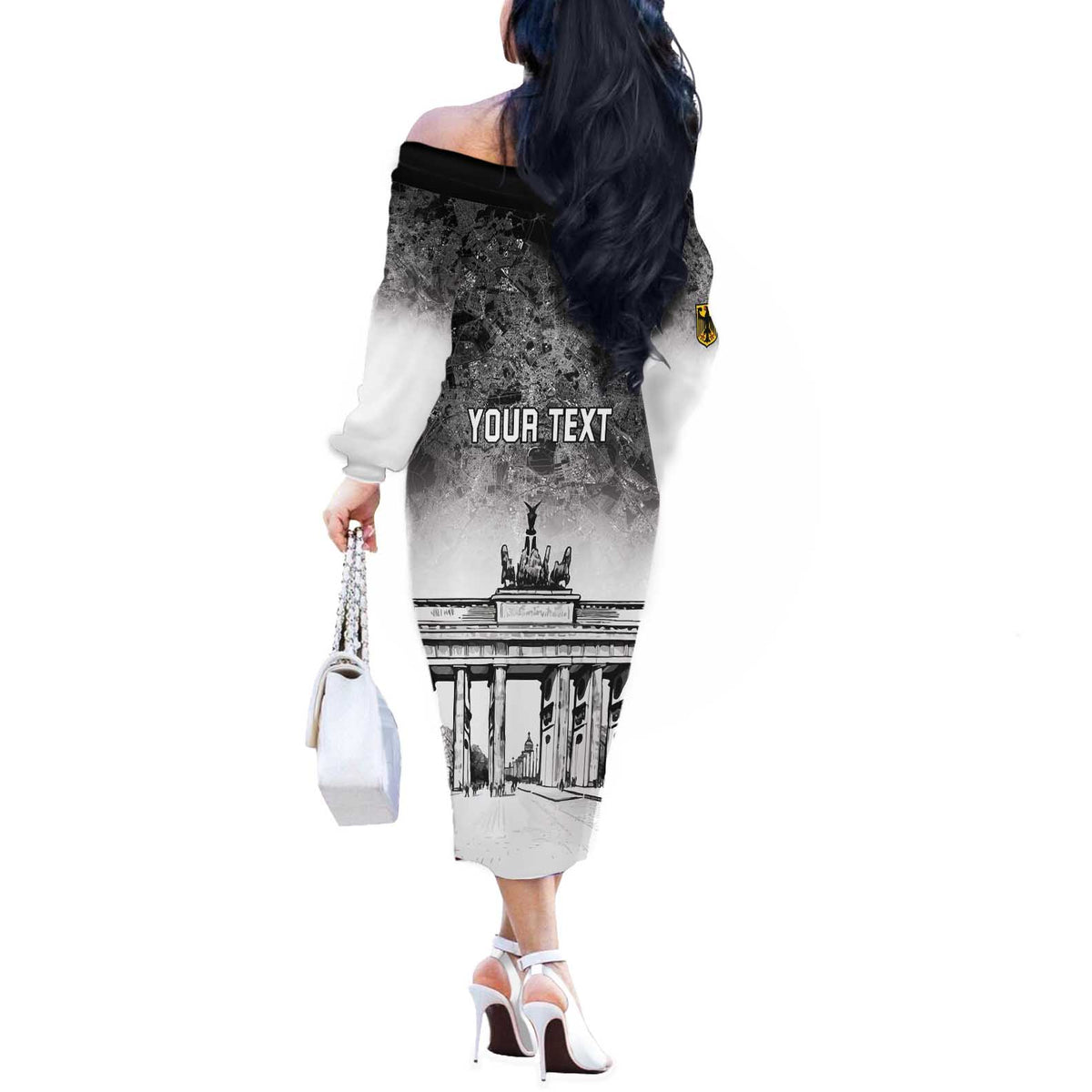 Personalized Germany Berlin Wall Off The Shoulder Long Sleeve Dress Tag der Deutschen Einheit