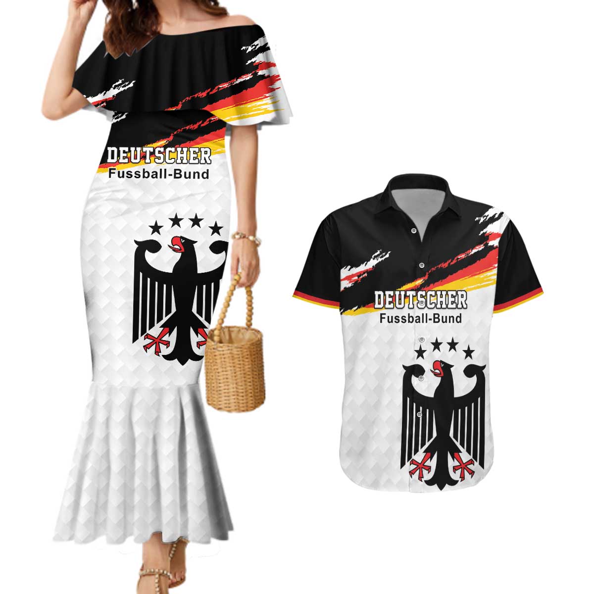 Custom Germany Football Couples Matching Mermaid Dress and Hawaiian Shirt Come On DFB-Team
