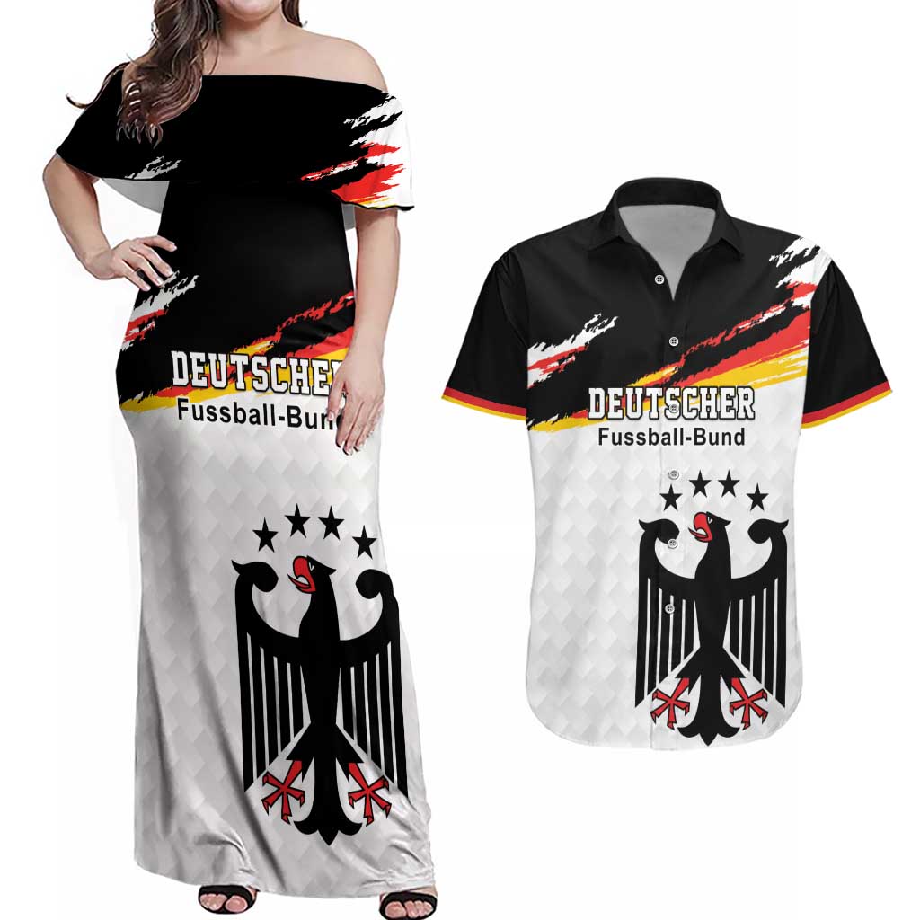 Custom Germany Football Couples Matching Off Shoulder Maxi Dress and Hawaiian Shirt Come On DFB-Team