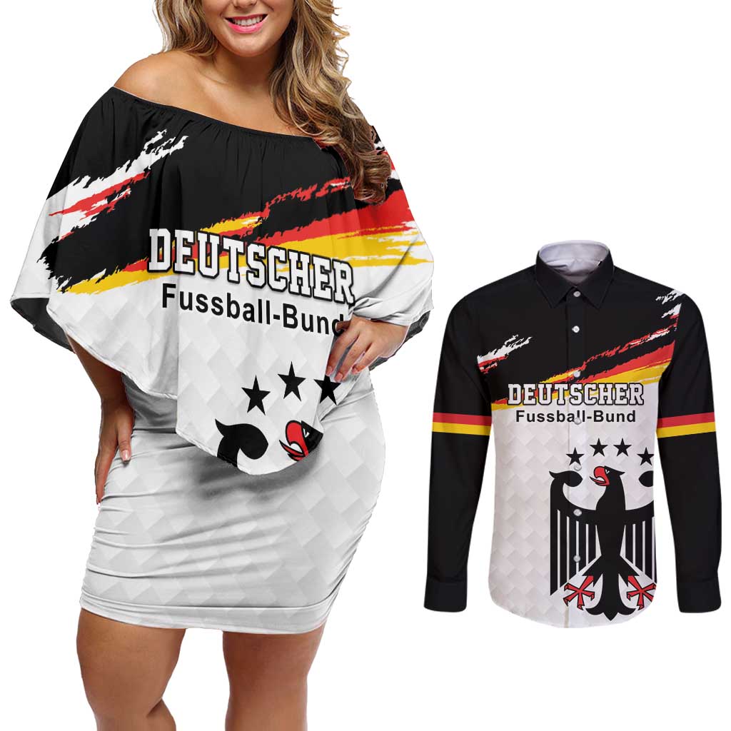 Custom Germany Football Couples Matching Off Shoulder Short Dress and Long Sleeve Button Shirt Come On DFB-Team