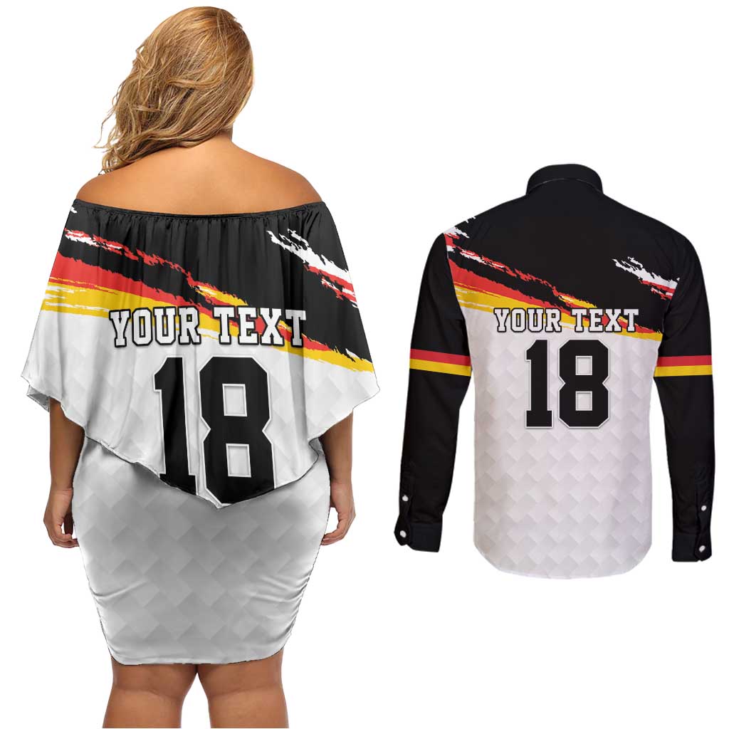 Custom Germany Football Couples Matching Off Shoulder Short Dress and Long Sleeve Button Shirt Come On DFB-Team