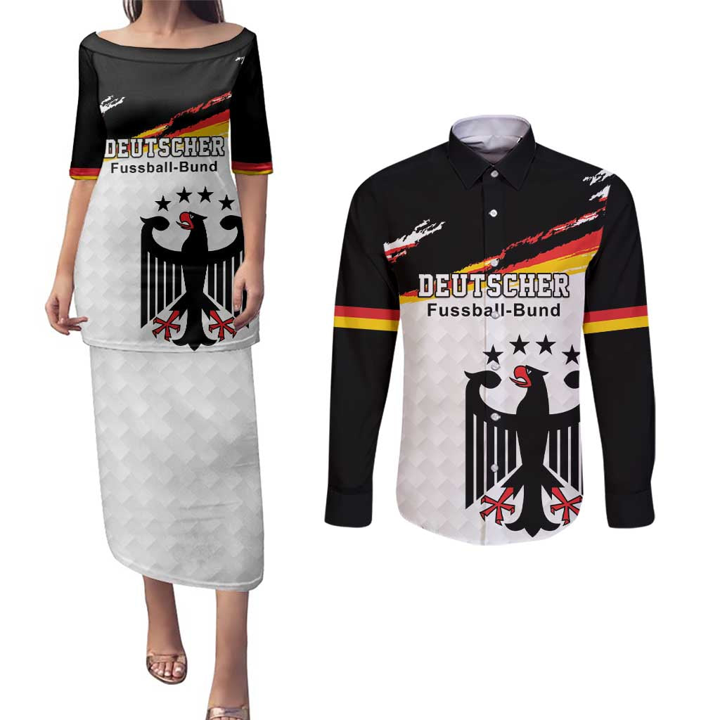 Custom Germany Football Couples Matching Puletasi and Long Sleeve Button Shirt Come On DFB-Team