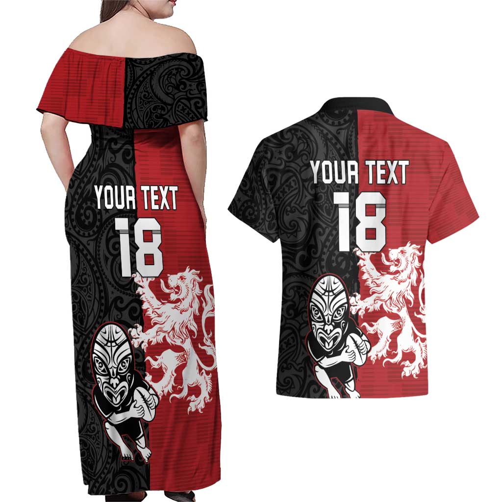Custom British Lions New Zealand Couples Matching Off Shoulder Maxi Dress and Hawaiian Shirt Unique Style - Polynesian Pride