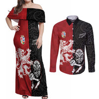 Custom British Lions New Zealand Couples Matching Off Shoulder Maxi Dress and Long Sleeve Button Shirt Unique Style - Polynesian Pride