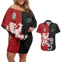 Custom British Lions New Zealand Couples Matching Off Shoulder Short Dress and Hawaiian Shirt Unique Style - Polynesian Pride
