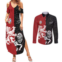 Custom British Lions New Zealand Couples Matching Summer Maxi Dress and Long Sleeve Button Shirt Unique Style - Polynesian Pride